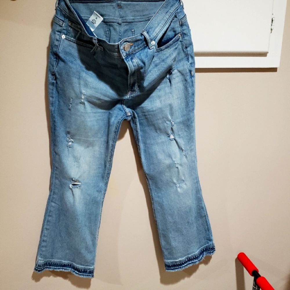 Crop flare distressed jeans